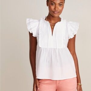 Vineyard Vines White Cap Quilted Ruffle Sleeve Top, Size Small